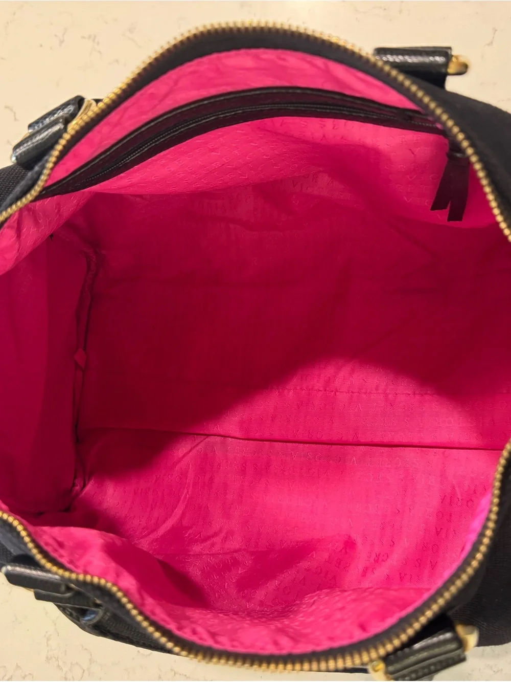Victoria's Secret Black Duffel Bag with Gold Hardware Plate